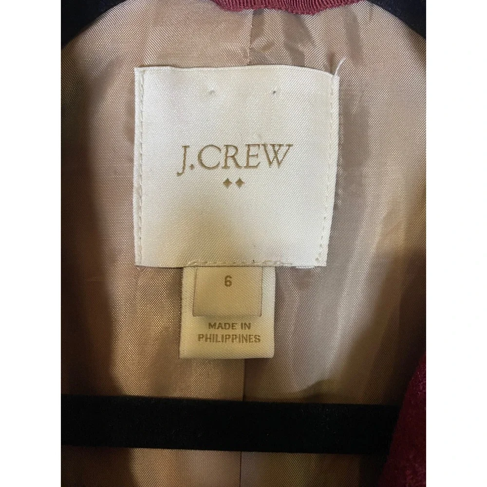 J.Crew Burgundy Wool Blend Coat Size 6 Long Peacoat Dress Coat Classic